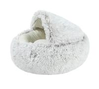ESHDGFYB Cat Bed Pet Mattress Warm Soft Plush Pet Bed with Cover Round Cat Dog Sleeping Nest Cave for Small Dogs kitten(White brown)