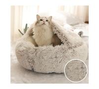 ESHDGFYB Warm Long Plush Pet Bed Enclosed Round Cat Cushion Comfortable Sleep Bag Cat Nest Kennel For Small Pet(Coffee,40x40cm)