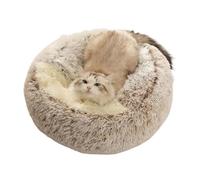 ESHDGFYB Warm Long Plush Pet Bed Enclosed Round Cat Cushion Comfortable Sleep Bag Cat Nest Kennel For Small Pet(Coffee long plush,50x50cm)