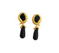 ESHINEDE Gold Earrings For Women Fashion Delicate Earrings Retro Temperament Black Classic Simple Dangle Double Teardrop Long Earrings-Black
