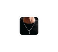 ESHIONER Cross Necklace Men Boys Silver Titanium Stainless Steel Chain Cross Necklace 18-24 Inches Crucifix Pendant Christianity Jesus Birthday Christening Easter Confirmation Jewellery Gifts for Men