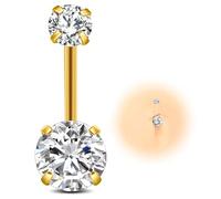 ESHIONER G23 Titanium Belly Button Bars Piercing Gold Solid Titanium Belly Bar Crystal Pink Blue Purple Colorful Internally Small Short Long Navel Piercing Jewelry for Women 14G 12MM