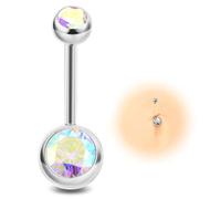 ESHIONER G23 Titanium Belly Button Bars Piercing Silver Navel Piercing Jewelry for Women Ball Colorful 14G 8MM Internally Small Short Long Solid Titanium Belly Bar