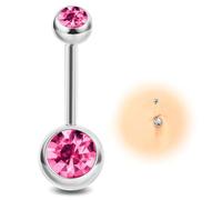 ESHIONER G23 Titanium Belly Button Bars Piercing Silver Navel Piercing Jewelry for Women Ball Pink 14G 12MM Internally Small Short Long Solid Titanium Belly Bar