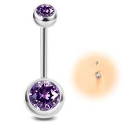 ESHIONER G23 Titanium Belly Button Bars Piercing Silver Navel Piercing Jewelry for Women Ball Purple 14G 10MM Internally Small Short Long Solid Titanium Belly Bar