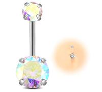 ESHIONER G23 Titanium Belly Button Bars Piercing Silver Solid Titanium Belly Bar Crystal Colorful Internally Small Short Long Navel Piercing Jewelry for Women 14G 12MM
