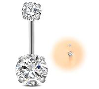ESHIONER G23 Titanium Belly Button Bars Piercing Silver Solid Titanium Belly Bar Crystal Pink Blue Purple Colorful Internally Small Short Long Navel Piercing Jewelry for Women 14G 12MM