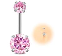 ESHIONER G23 Titanium Belly Button Bars Piercing Silver Solid Titanium Belly Bar Crystal Pink Internally Small Short Long Navel Piercing Jewelry for Women 14G 8MM