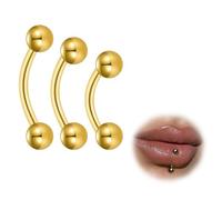 ESHIONER G23 Titanium Eyebrow Piercing Jewelry Rook Vertical Labret Lip Bar Tragus Labret Daith Eyebrow Ring Snake Eyes Piercing Tongue Gold Ball 6mm 8mm 10mm 16g Banana Belly Bar Curved Barbell
