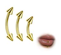 ESHIONER G23 Titanium Eyebrow Piercing Jewelry Rook Vertical Labret Lip Bar Tragus Labret Daith Eyebrow Ring Snake Eyes Piercing Tongue Gold Cone 6mm 8mm 10mm 16g Banana Belly Bar Curved Barbell