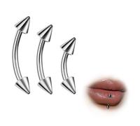 ESHIONER G23 Titanium Eyebrow Piercing Jewelry Rook Vertical Labret Lip Bar Tragus Labret Daith Eyebrow Ring Snake Eyes Piercing Tongue Silver Cone 6mm 8mm 10mm 16g Banana Belly Bar Curved Barbell