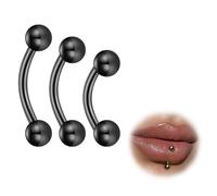 ESHIONER G23 Titanium Eyebrow Piercing Jewelry Rook Vertical Labret Lip Bar Tragus Labret Daith Eyebrow Ring Snake Eyes Piercing Tongue Black Ball 6mm 8mm 10mm 16g Banana Belly Bar Curved Barbell