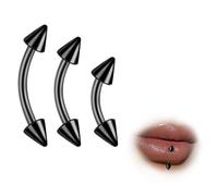 ESHIONER G23 Titanium Eyebrow Piercing Jewelry Rook Vertical Labret Lip Bar Tragus Labret Daith Eyebrow Ring Snake Eyes Piercing Tongue Black Cone 6mm 8mm 10mm 16g Banana Belly Bar Curved Barbell