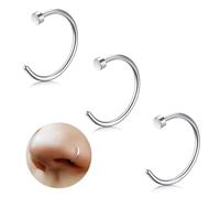 ESHIONER G23 Titanium Fake Nose Ring Septum Piercing Set False Lip Ring Cartilage Rings Thin Small Helix Rings Hypoallergenic C Shape 20G 10MM Silver 3PCS Hoop Clip on Nose Ring