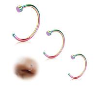 ESHIONER G23 Titanium Fake Nose Ring Septum Piercing Set False Lip Ring Cartilage Rings Thin Small Helix Rings Hypoallergenic C Shape 20G 6MM/8MM/10MM Colorful 3PCS Hoop Clip on Nose Ring
