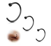 ESHIONER G23 Titanium Fake Nose Ring Septum Piercing Set False Lip Ring Cartilage Rings Thin Small Helix Rings Hypoallergenic C Shape 20G 6MM/8MM/10MM Black 3PCS Hoop Clip on Nose Ring
