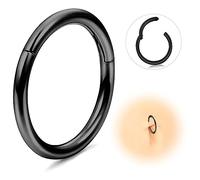 ESHIONER G23 Titanium Hypoallergenic Nose Ring Black Septum Helix Cartilage Conch Hinged Segment Rings Lip Rings Piercing Jewellery 14G 16G Thickness 6MM Nose Hoop 1 Piece