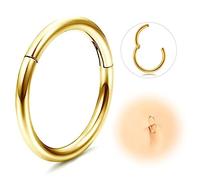 ESHIONER G23 Titanium Hypoallergenic Nose Ring Gold Septum Helix Cartilage Conch Hinged Segment Rings Lip Rings Piercing Jewellery 14G 16G Thickness 12MM Nose Hoop 1 Piece