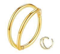 ESHIONER G23 Titanium Hypoallergenic Nose Ring Gold Septum Helix Cartilage Conch Hinged Segment Rings Lip Rings Piercing Jewellery 14G 16G Thickness 8MM Nose Hoop 1 Piece