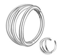 ESHIONER G23 Titanium Hypoallergenic Nose Ring Gold Silver Black Septum Helix Cartilage Conch Hinged Segment Rings Lip Rings Piercing Jewellery 14G 16G Thickness 6MM Nose Hoop 1 Piece
