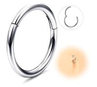ESHIONER G23 Titanium Hypoallergenic Nose Ring Silver Septum Helix Cartilage Conch Hinged Segment Rings Lip Rings Piercing Jewellery 14G 16G Thickness 10MM Nose Hoop 1 Piece