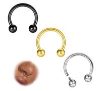 ESHIONER G23 Titanium Septum Ring Horseshoe Piercing Daith Tragus Lip Ring Nose Piercing Thin Small Helix Rings Conch Hypoallergenic 16G 10MM Black Gold Silver 3PCS Septum Piercing Jewellery
