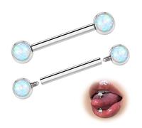 ESHIONER G23 Titanium Tongue Bars Nipple Bars Nipple Piercing Jewellery 14G 16mm Length 5mm Opal Straight Barbell Piercing Jewellery Women Men 2PCS