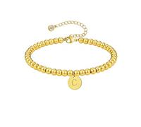 ESHIONER Gold Beaded Bracelet for Women 21K Gold Plated Bracelets Stackable Dainty Trendy Non Tarnish Adjustable Chain Letter C Charm Initial Bracelet for Women Jewelry Gifts