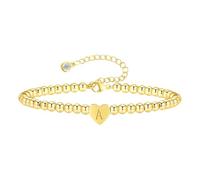 ESHIONER Gold Bracelet for Women 18K Gold Plated Beaded Bracelets Stackable Dainty Trendy Non Tarnish Friendship Personalized Adjustable Chain Letter A Charm Initial Bracelet for Women Jewelry Gifts