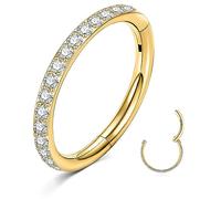 ESHIONER Nose Ring G23 Titanium Hypoallergenic Septum Conch Piercing Jewellery Helix Cartilage Tragus Gold Thin Small Nose Hoop CZ Clip on Ear Lip Rings 16G 8MM 1 Piece