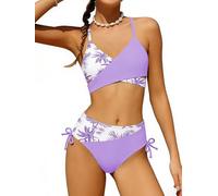 ESHOO Girls Bikini Swimsuit Criss Cross Swimwear with Chest Pad Print Bikini Bottoms Kids Bathing Suit Girls Swimming Costume for 9-16 Years