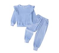 ESHOO Girls Clothes Set Kids Velvet Tracksuit Toddler 2 Piece Leggings Set Ruffle Long Sleeve Sweatshirt Sweatpants Little Girl Outfits for 2-7 Years