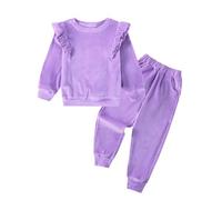 ESHOO Girls Clothes Set Kids Velvet Tracksuit Toddler 2 Piece Leggings Set Ruffle Long Sleeve Sweatshirt Sweatpants Little Girl Outfits for 2-7 Years