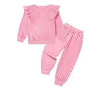 ESHOO Girls Clothes Set Kids Velvet Tracksuit Toddler 2 Piece Leggings Set Ruffle Long Sleeve Sweatshirt Sweatpants Little Girl Outfits for 2-7 Years