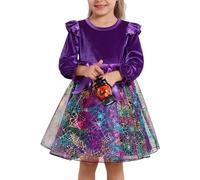 ESHOO Toddler Girl Tutu Dresses Velvet Ruffle Long Sleeve Kids Halloween Spider Pumpkin Tulle Holiday Party Princess Dress Costumes