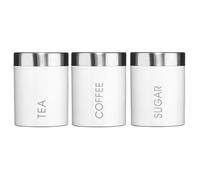 Eshop Online STUNNING RETRO DESIGN 3 PIECE TEA COFFEE SUGAR CANISTER SET, AVAILABLE IN BLACK,CREAM,RED,Lime Green,Purple,White AND RED. - LIBERTY … (White Enamel)