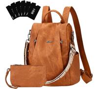 Eshow Womens Backpack Anti Theft Waterproof, Ladies Rucksack Vegan Leather Fashion, Daypack Convertible Small Makeup bag With RFID, Handbag Shoulder For Travel School Work Light Brown