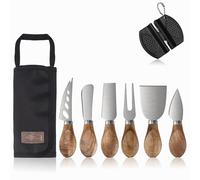 Esie Houzie Charcuterie Board Accessories - 6 Piece Cheese Knife Set Stainless Steel with Acacia Wooden Handle for Cheese Serving Cutting, Cheese Tools Butter Knife with Storage Bag Included Gift Set