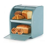 Esilihom 2-Layer Bread Bin, Large Bread Bins for Kitchen, Green | Storage Box with Roll Top Lid, Metal Storage Container for Loaves, Pastries, Cookies, 30 x 24.5 x 32.5cm