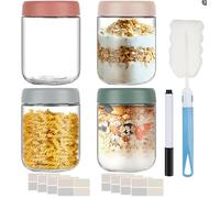 Esilihom 4-Pack 16oz Overnight Oats Jar with Lids, Leakproof 480ml Glass Jars with Screw Lids, Overnight Oats Container for Breakfast, Mason Jar for Fruit, Salad, Jam, Cereal, Yogurt
