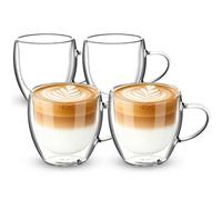 Esilihom 4 Pack Double Walled Coffee Glasses Mugs, 250ml/8.8oz Cappuccino Latte Macchiato Glasses Cups with Handle, Heat Resistant Borosilicate Glasses Cup for Coffee Tea Milk Juice Ice Cream