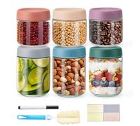 Esilihom 6-Pack Overnight Oats Jar with Lids, 16oz and 10 oz Leakproof Glass Jars with Screw Lids, Overnight Oats Container for Breakfast, Mason Jar for Fruit, Salad, Jam, Cereal, Yogurt