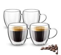 Esilihom Espresso Cups, Double Wall Glass Expresso Coffee Cup, 80ml /3oz Coffee Mugs with Handle, Heat Resistant Clear Glasses for Tea, 4 Pack