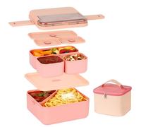 Esilihom Lunch Box, 1800ML Bento Box with Compartments, Stackable 2 Layer Reusable Meal Prep Containers with Thermal Bag & Cutlery for Adults & Kids - Office, School, Travel (Pink)