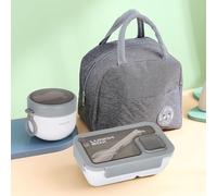 Esilihom Lunch Box Adults, Leakproof Bento Box Set with Lunch Bag, Utensils, Oats Container, for Men Women Student Office School, Food Storage with Fork & Spoon, Grey