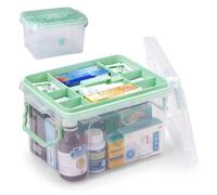 Esilihom Medicine Storage Box, 2-Layer Medication Box With Lid, Multi-Grid First Aid Box, Medicine Cabinet, Medication Storage Organiser, Household Medical Box For Tablets, Pills, Capsules (Green)