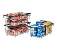 Esilihom Stackable Chest Freezer Baskets 3-Pack with Handles - Deep Freezer Organiser for 5-7 Cu.Ft, Metal Wire Storage Bins with Anti-Slip Base, Sorts Food & Saves Space, 36x18x16cm, Black