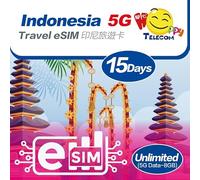 eSim Devices Only | Happy 5G eSim Indonesia 15Days Unlimited Data Travel eSim | 8GB of 5G High-Speed Data Then 128kbps | Support iPhone & Android Devices | Easy Activation | No Need Registration