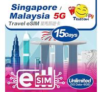 eSim Devices Only | Happy 5G eSim Singapore/Malaysia 15Days Unlimited Data Travel eSim | 8GB of 5G High-Speed Data Then 128kbps | Support iPhone & Android Devices | No Need Registration