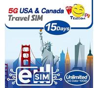 eSim Devices Only | Happy eSim USA and Canada 15 Days Unlimited Data Travel Sim Card (excludes Alaska & Guam) | 10GB of 5G High-Speed Data Then 128kbps | Easy Activation | No Need Registration